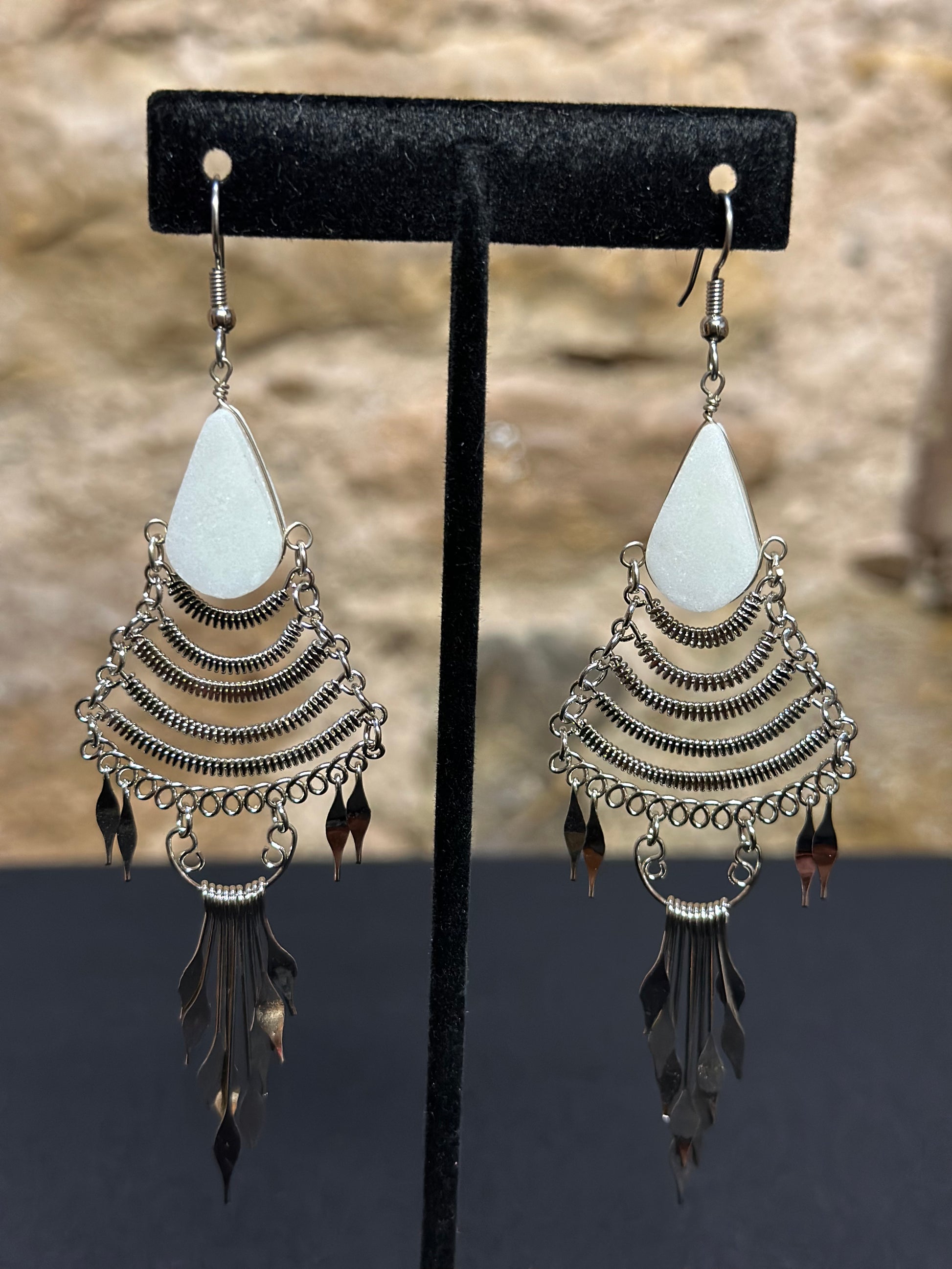 These beautiful hand made waterfall earrings with an authentic stone will bring a smile to your face especially when you are picking a pair of earrings to wear every day or for an occasion. Style them in the way you love most.